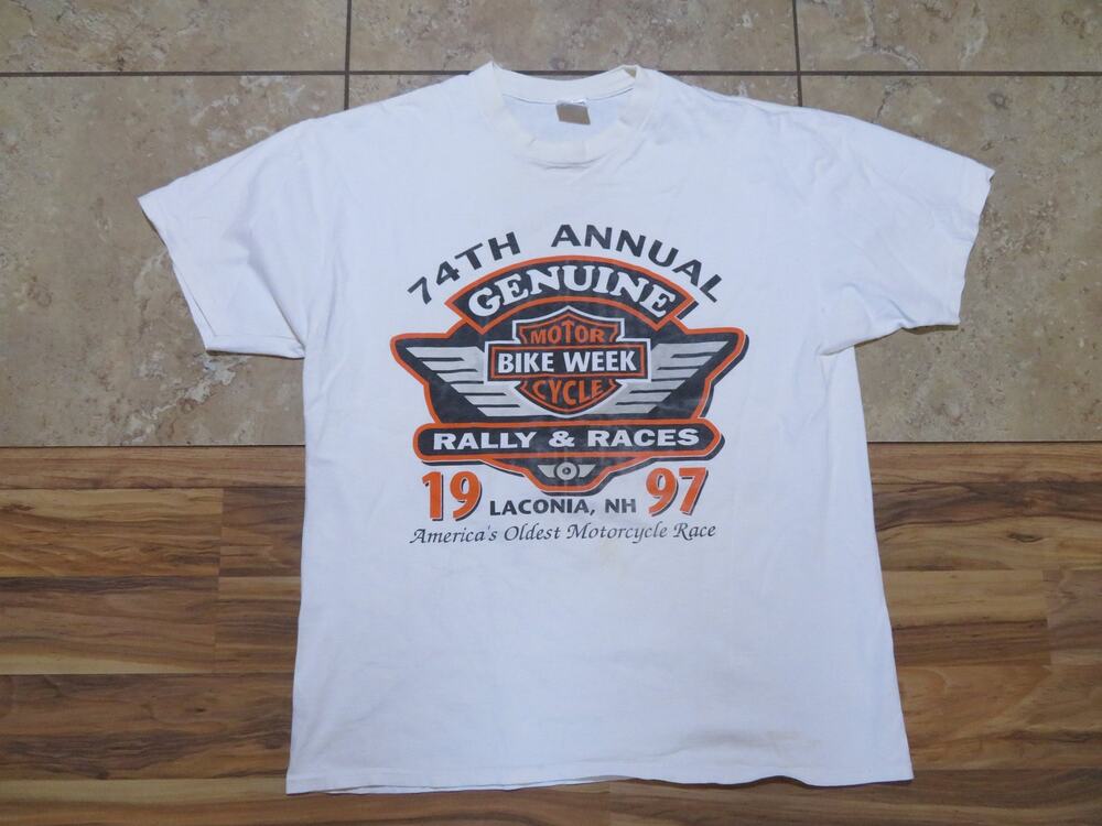 90s Laconia 74th Annual Motorcycle Rally T-Shirt White Sz XL